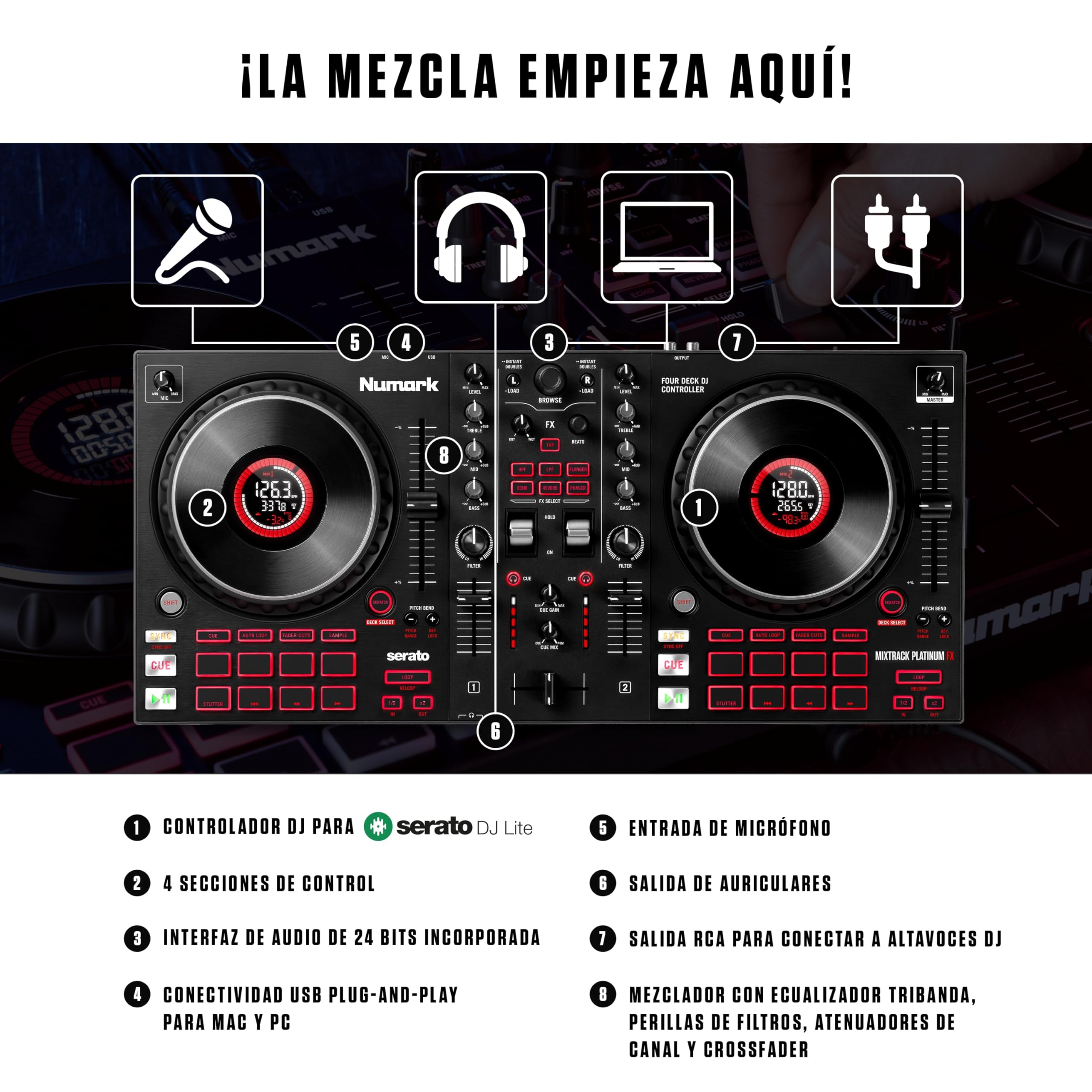 numark-mixtrack-platinum-fx-controlador-dj-para-serato-dj-lite-con-4-canales-rue image 2