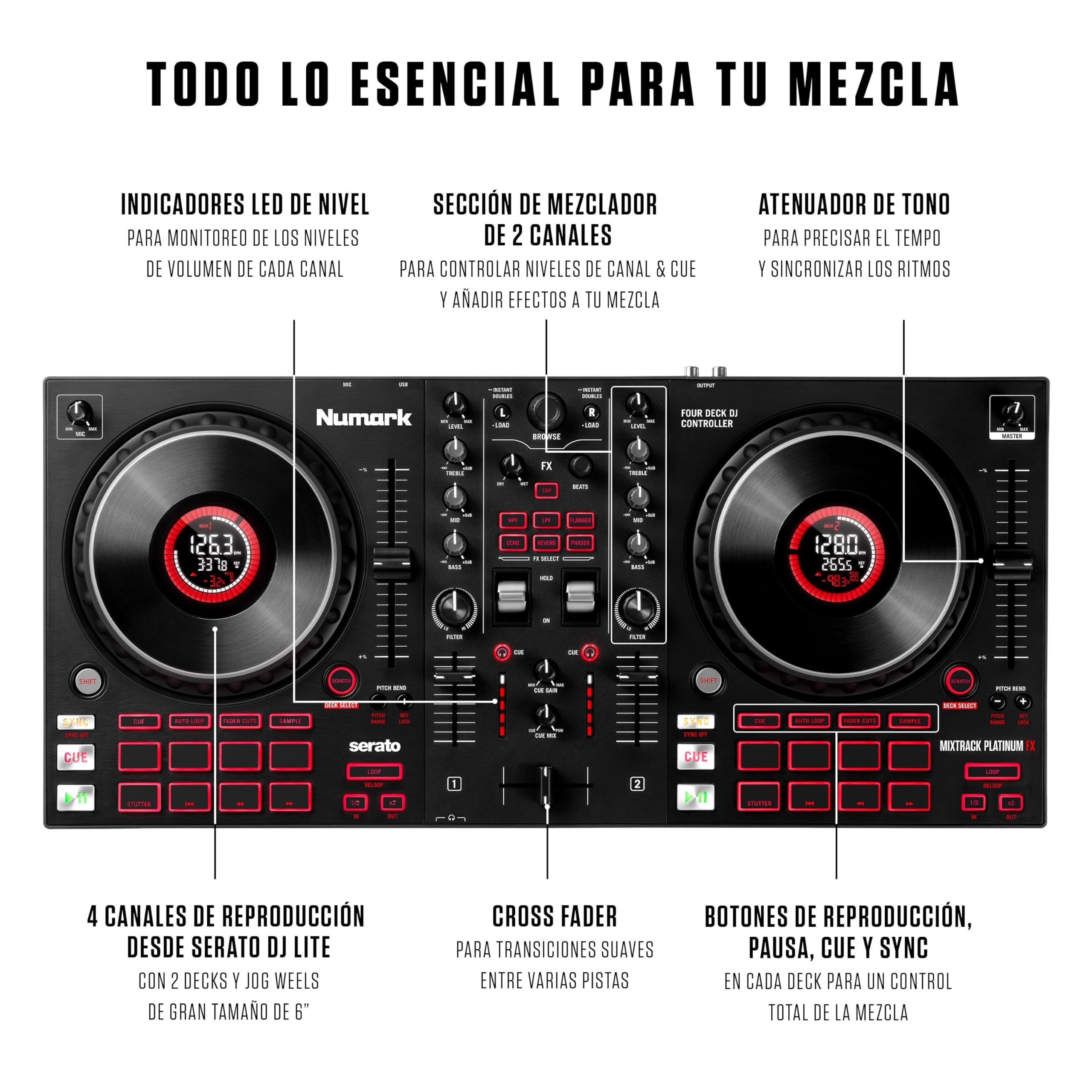numark-mixtrack-platinum-fx-controlador-dj-para-serato-dj-lite-con-4-canales-rue image 3